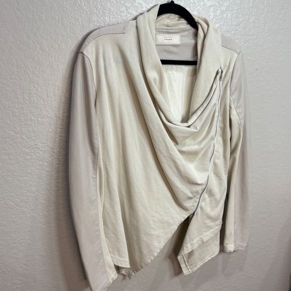 BLANKNYC Womens Sz M Asymmetrical Drape Lagenlook Jacket Cream Quiet Luxury - Picture 2 of 12